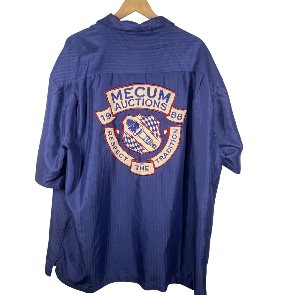 Mecum Auctions Mens 3XL Navy Blue Herringbone Short Sleeve Button Shirt 1988